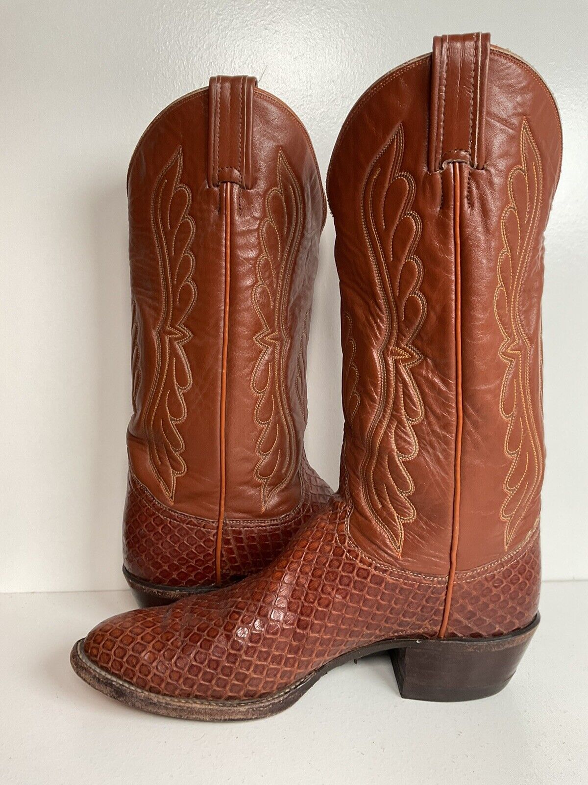 Vintage Tony Lama Exotic Anaconda Snakeskin Cowboy Boots 8 D Black Label