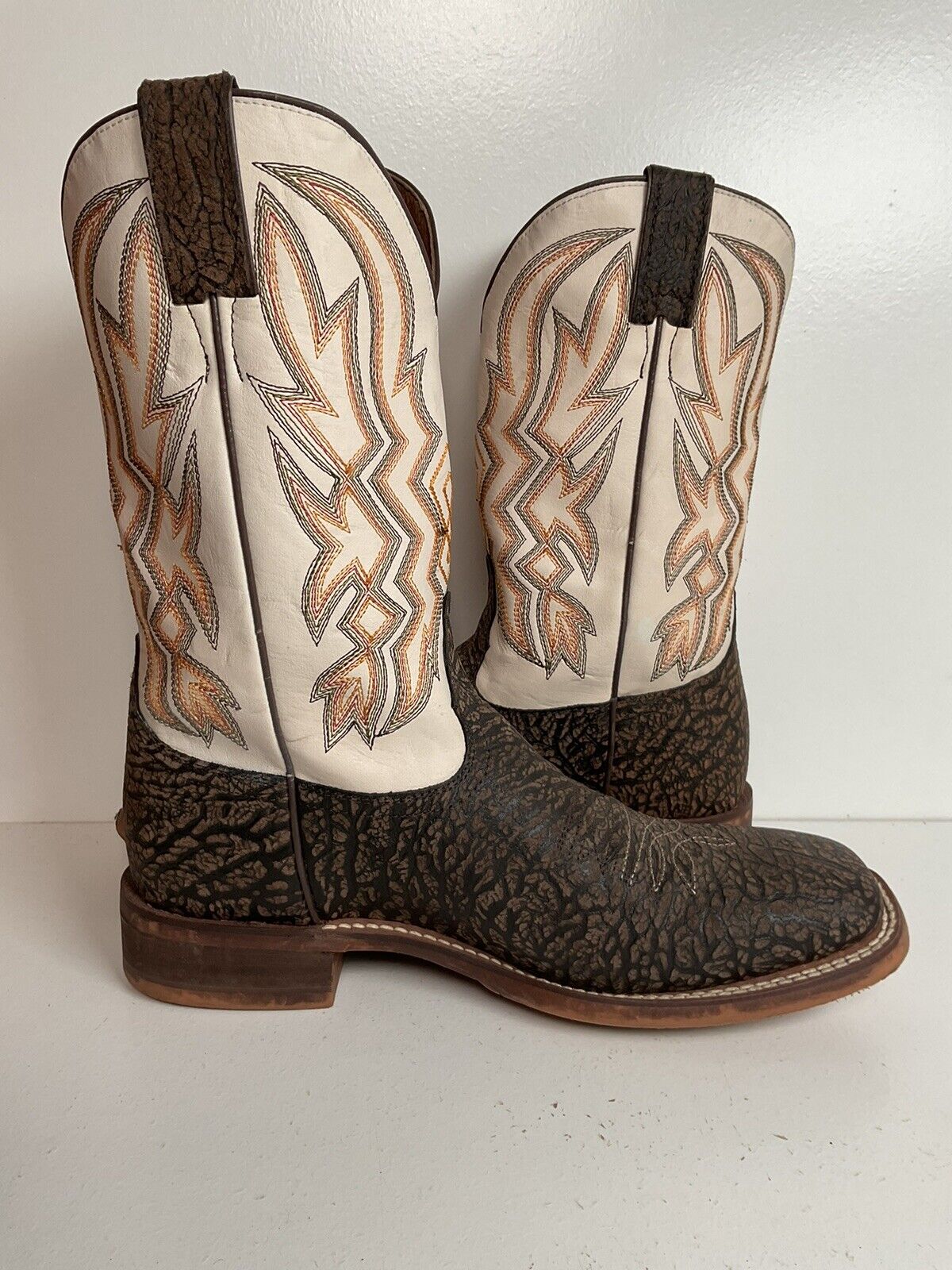 Nocona Shrunken Bull Shoulder Roper Boots 9.5 D Western Crepe Square Toe