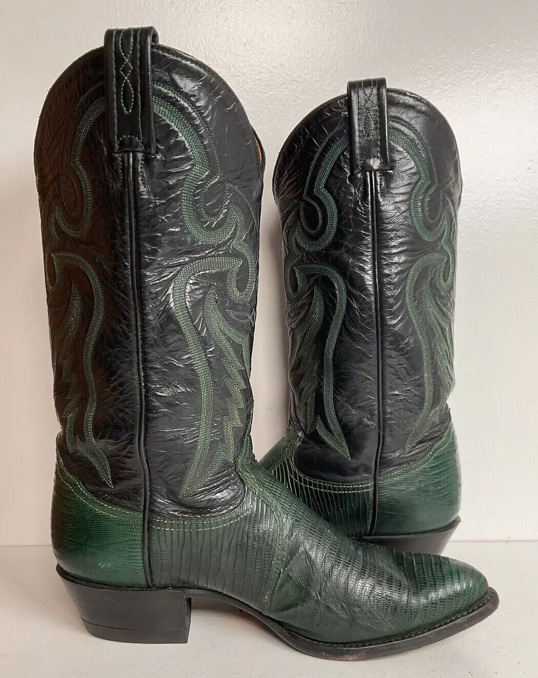 Tony Lama Emerald Green Teju Lizard Cowboy Boots 8 EE USA Made