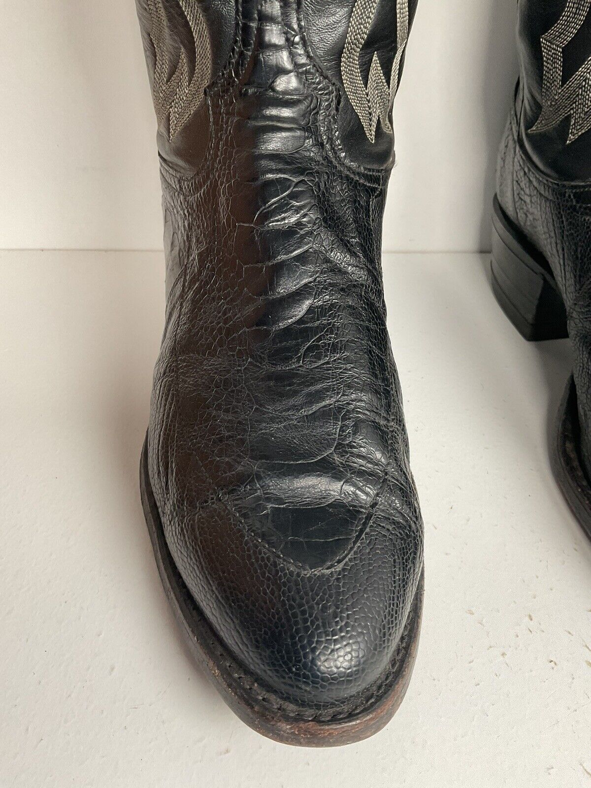 Vintage Tony Lama Exotic Ostrich Leg Cowboy Boots 9 D Classic Black