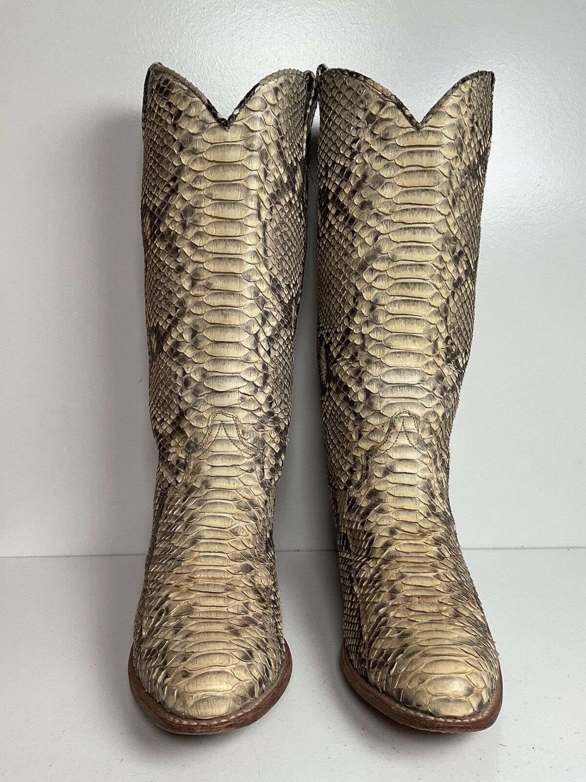 Frye Deborah Full Python Snakeskin Cowgirl Boots 9 M Goodyear Welt Spain