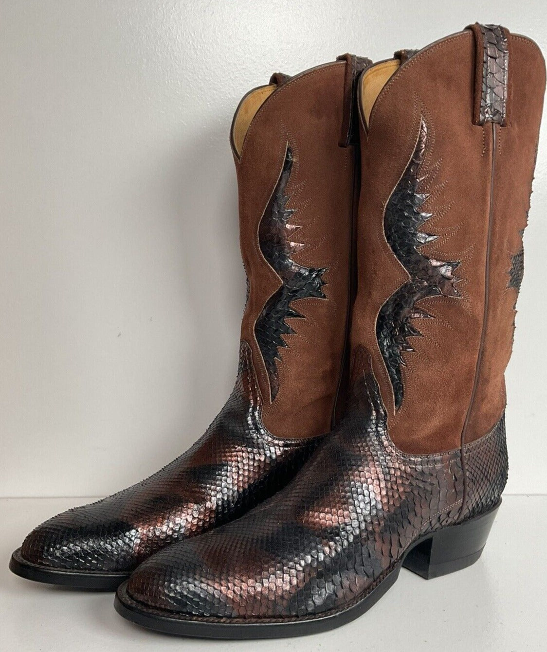 Vintage Tony Lama Exotic Anaconda Snakeskin Cowboy Boots 10.5 B Gold Label