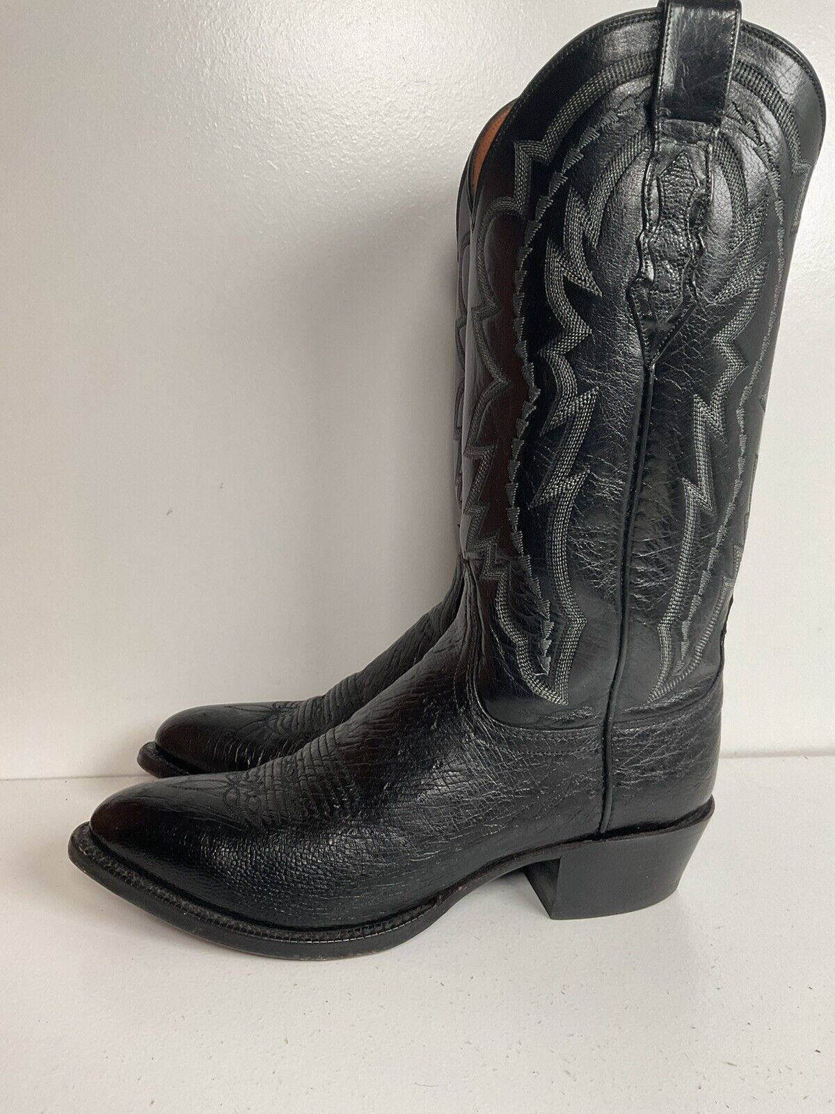 Vintage Lucchese 2000 Smooth Ostrich Leather Cowboy Boots 7.5 D Exotic