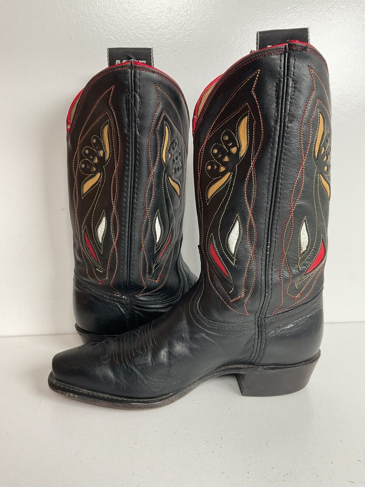 Vintage Acme Shorty Cowgirl Boots 7 M Tooled Flower Inlay