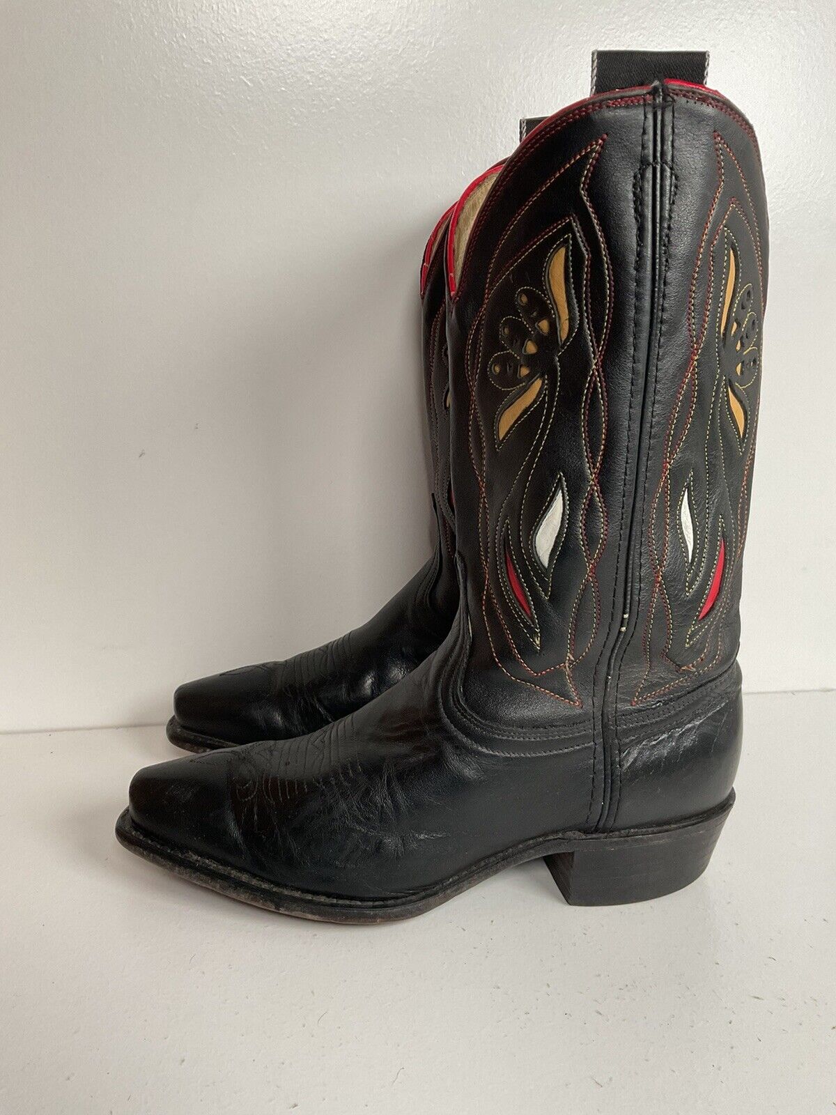 Vintage Acme Shorty Cowgirl Boots 7 M Tooled Flower Inlay