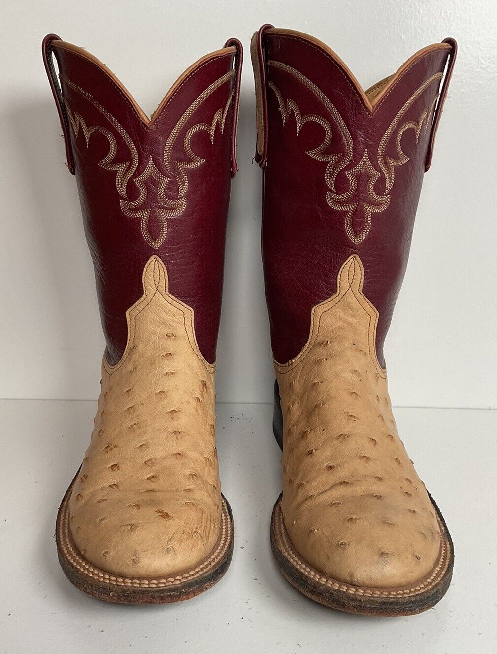 Anderson Bean Ostrich Quill Roper Boots 8 B Exotic USA Made