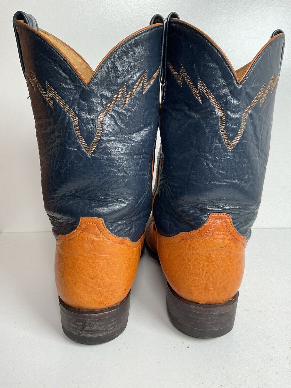 Vintage Tony Lama Exotic Smooth Ostrich Roper Boots 11.5 D Mango Yellow