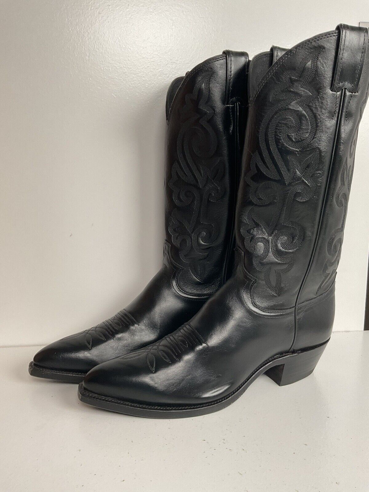 Justin Corona Top Leather Cowboy Boots 9.5 B USA Style 1434 Classic Black