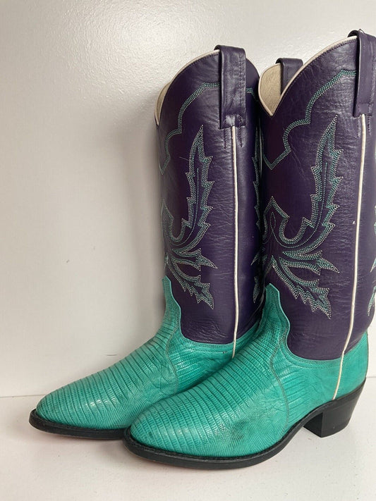 Dan Post Turquoise Cowgirl Boots 6 M Teju Lizard Vamp