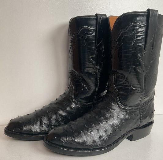 Lucchese Classics Handmade Ostrich Quill Roper Boots 8.5 D Exotic