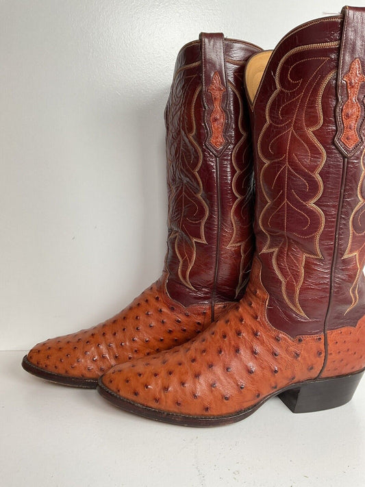 Vintage TO Stanley Custom Ostrich Quill Cowboy Boots 9 D Exotic