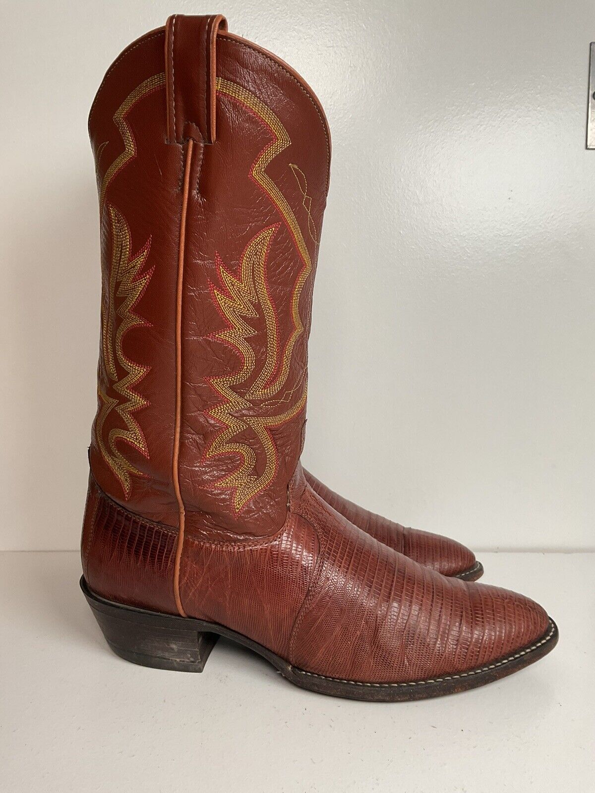 Justin Teju Lizard Leather Cowboy Boots 10.5 EE Cognac USA Made