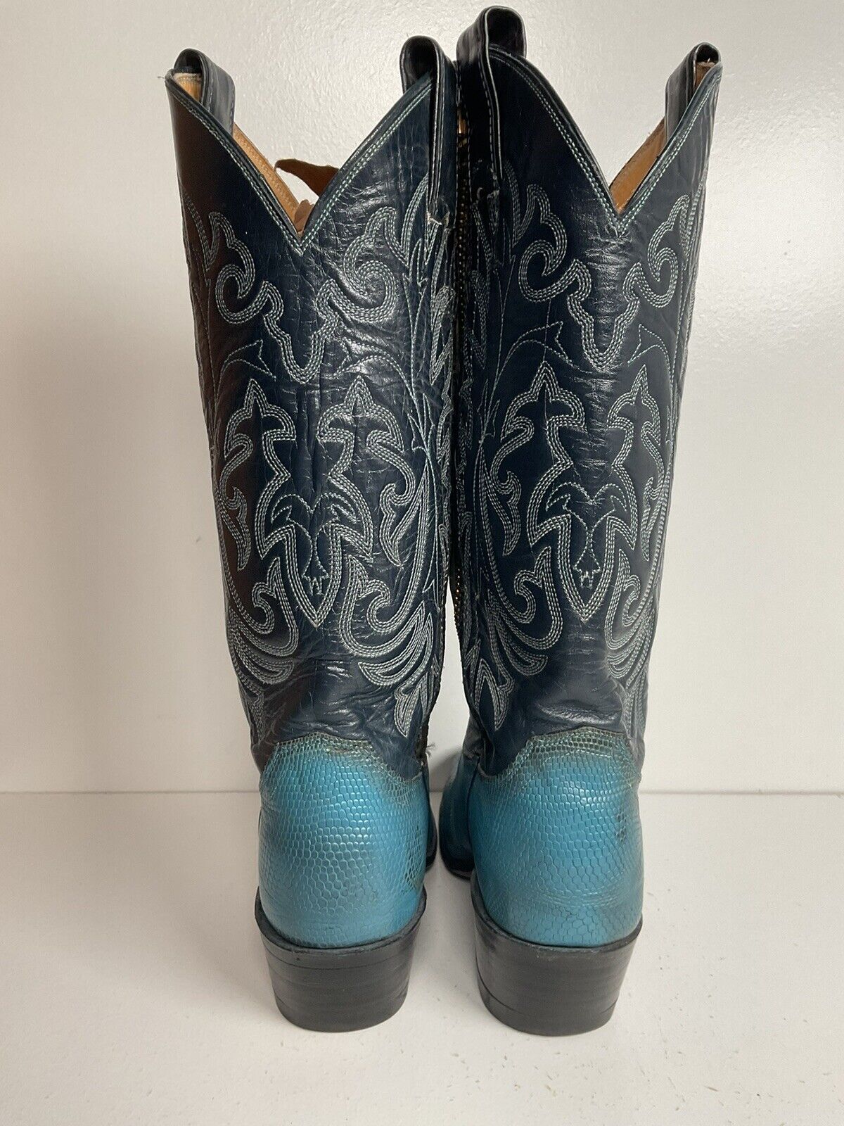 Vintage Justin Turquoise Cowgirl Boots 5 B Zipper Teju Lizard Vamp