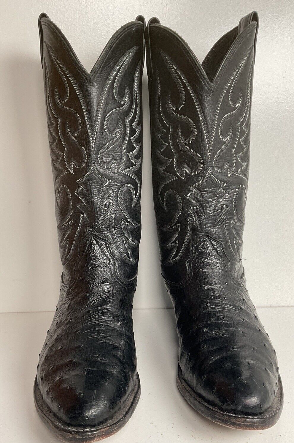 Vintage Larry Mahan Exotic Black Ostrich Quill Cowboy Boots 8 E