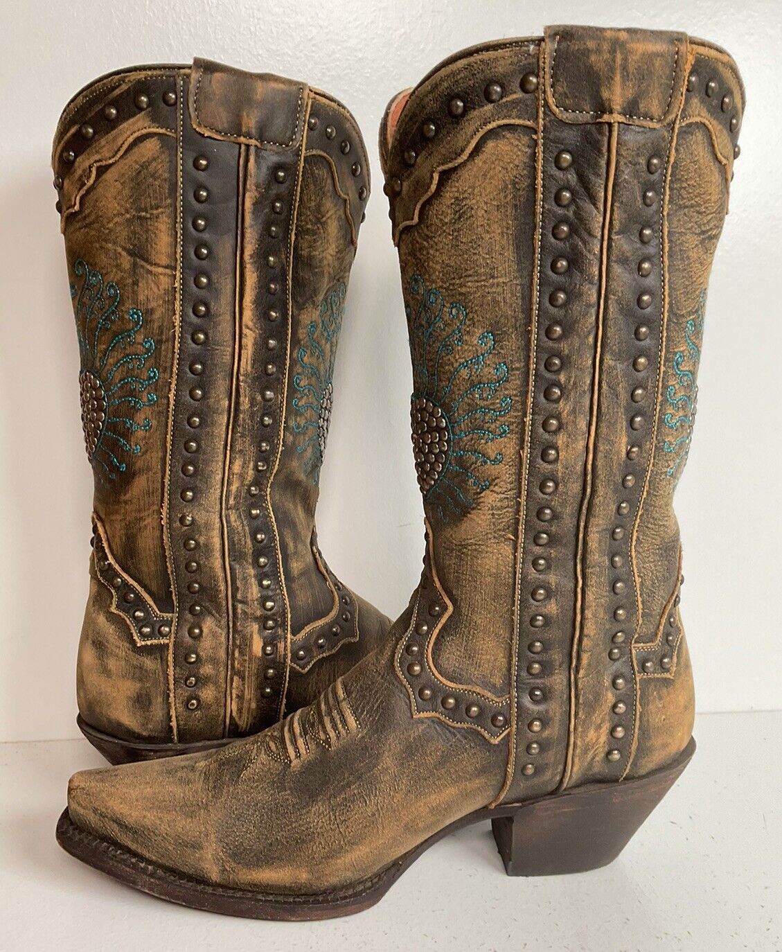 Dan Post Blue Bird Heart Breaker Cowgirl Boots 7 M Side Zipper Bedazzled