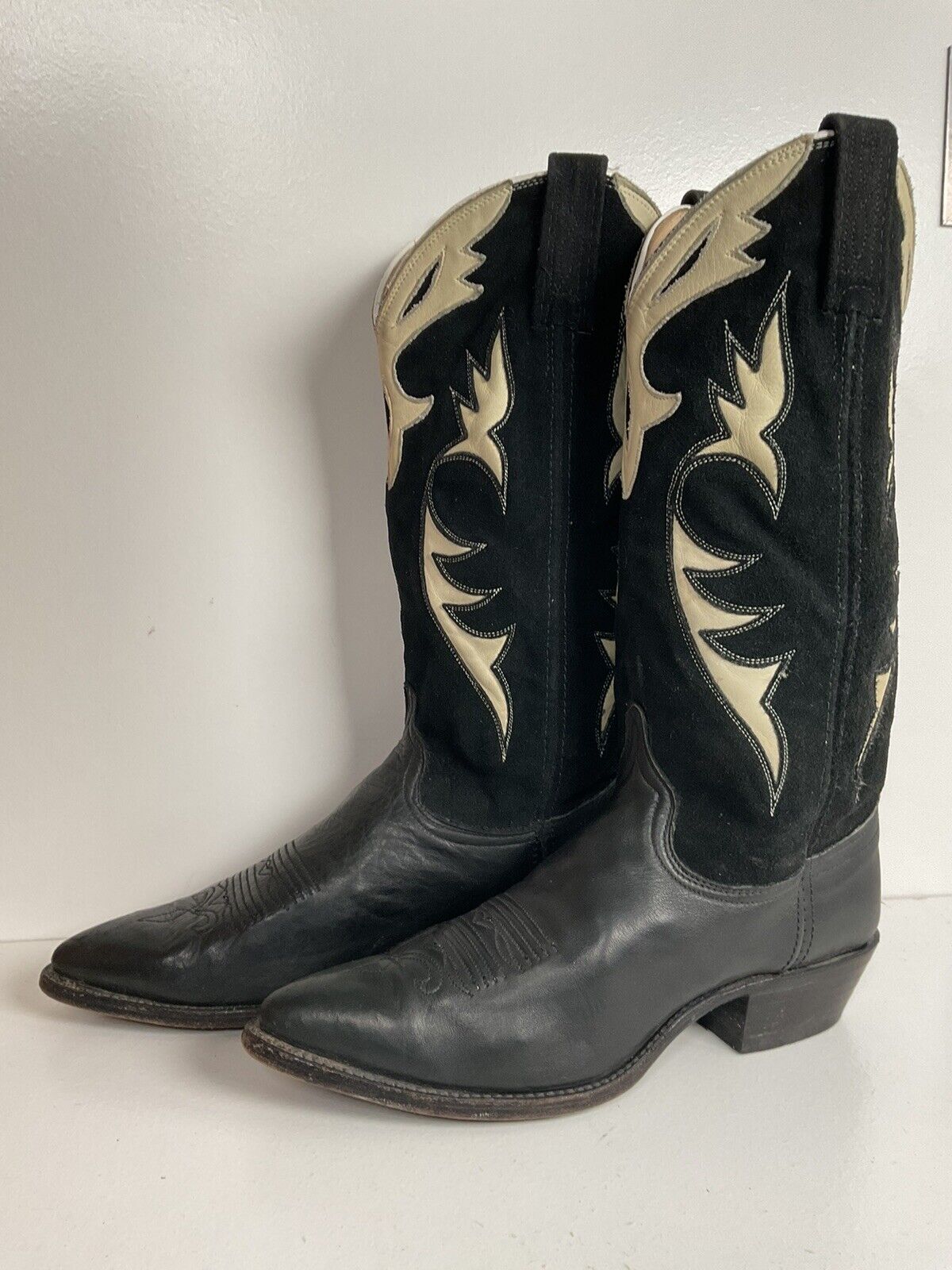 Vintage Dan Post Tooled Suede Leather Cowgirl Boots 7.5 M USA Made