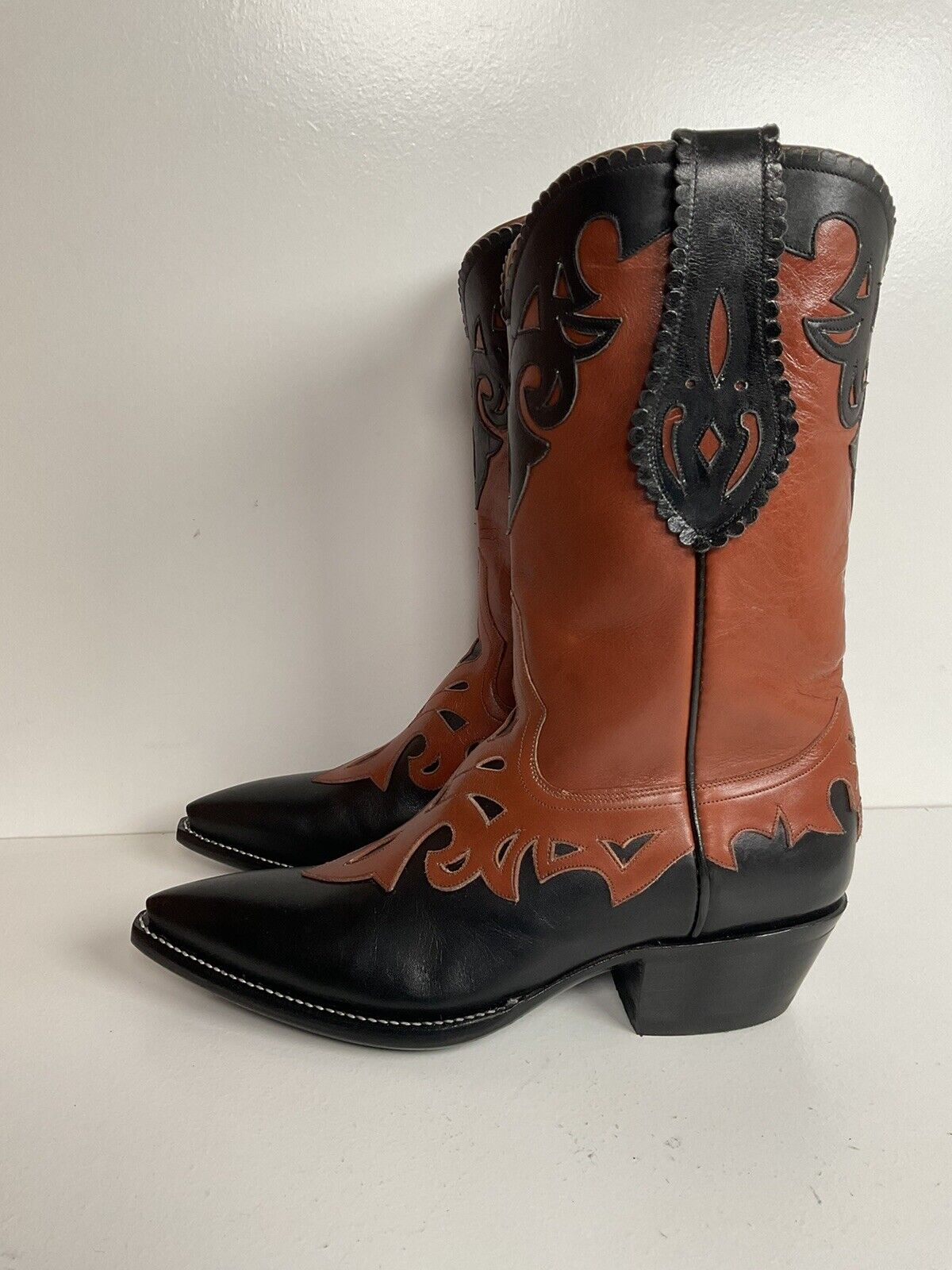 Vintage Rocketbuster Cowgirl Boots 4.5 Men | 5.5-6 Women Tooled Overlay Mule Ear