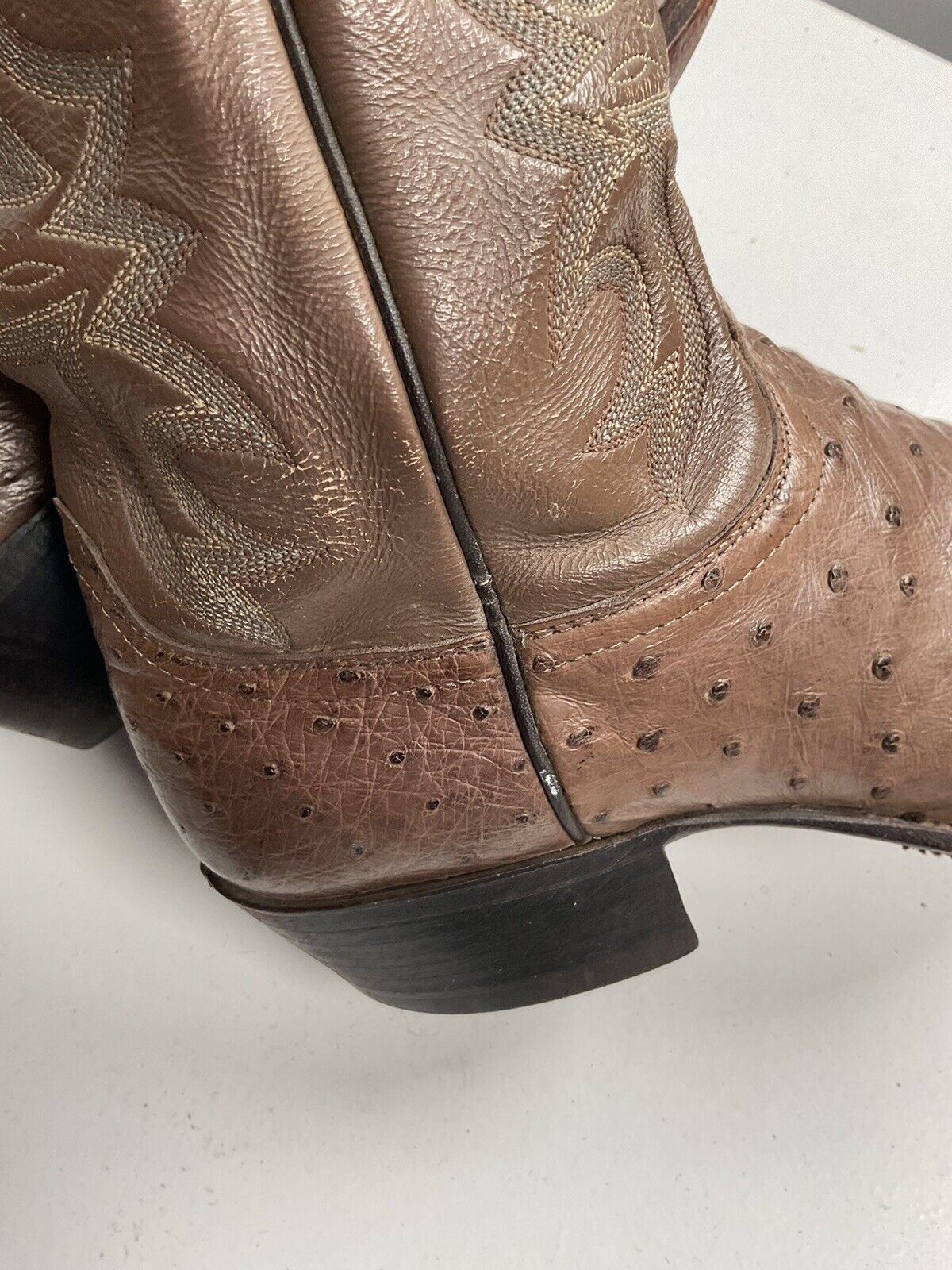 Justin Exotic Ostrich Quill Cowboy Boots 10 E USA Made Light Brown