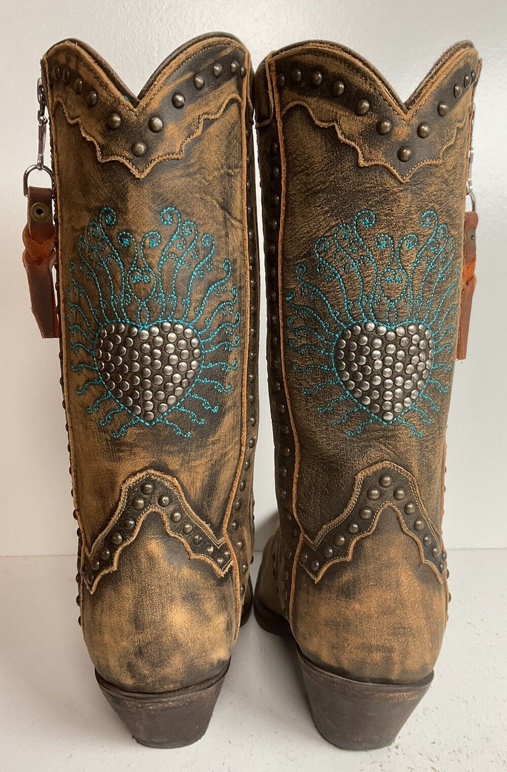 Dan Post Blue Bird Heart Breaker Cowgirl Boots 7 M Side Zipper Bedazzled