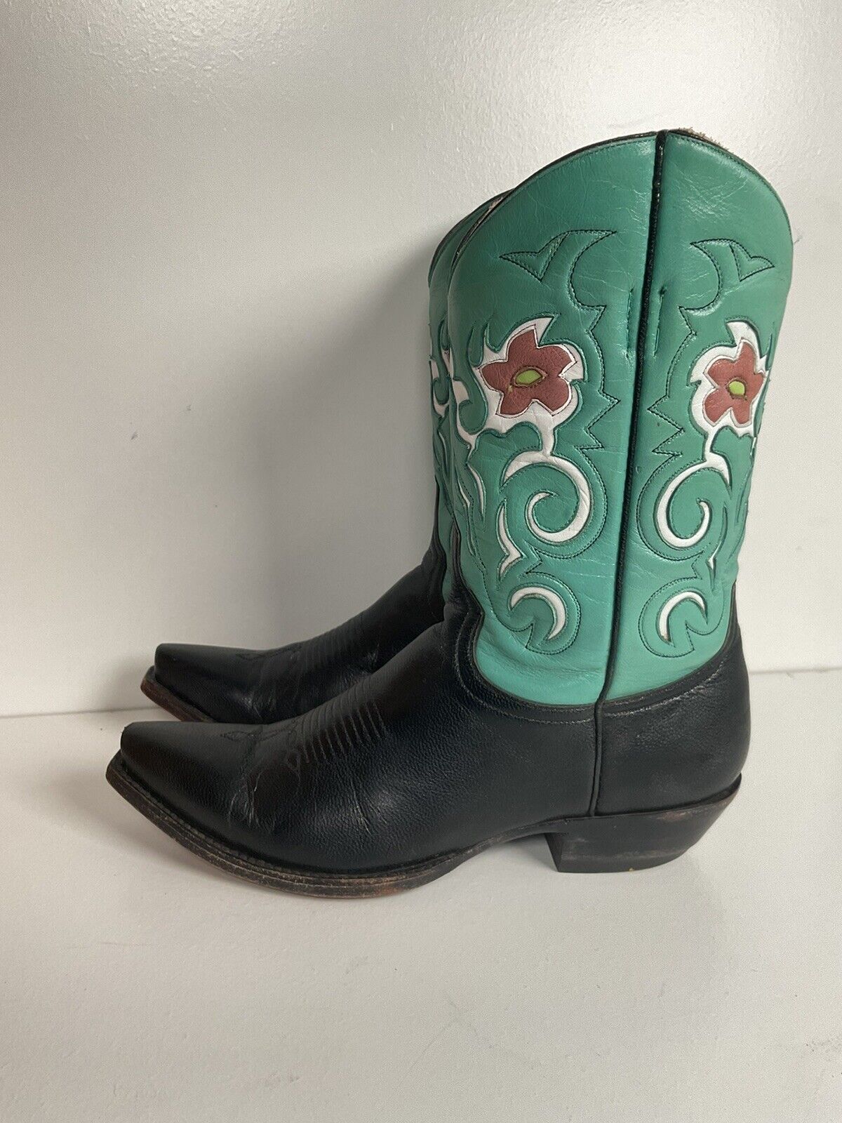 Old Gringo Turquoise Flower Cowgirl Boots 7 B Tooled Inlay Shorty