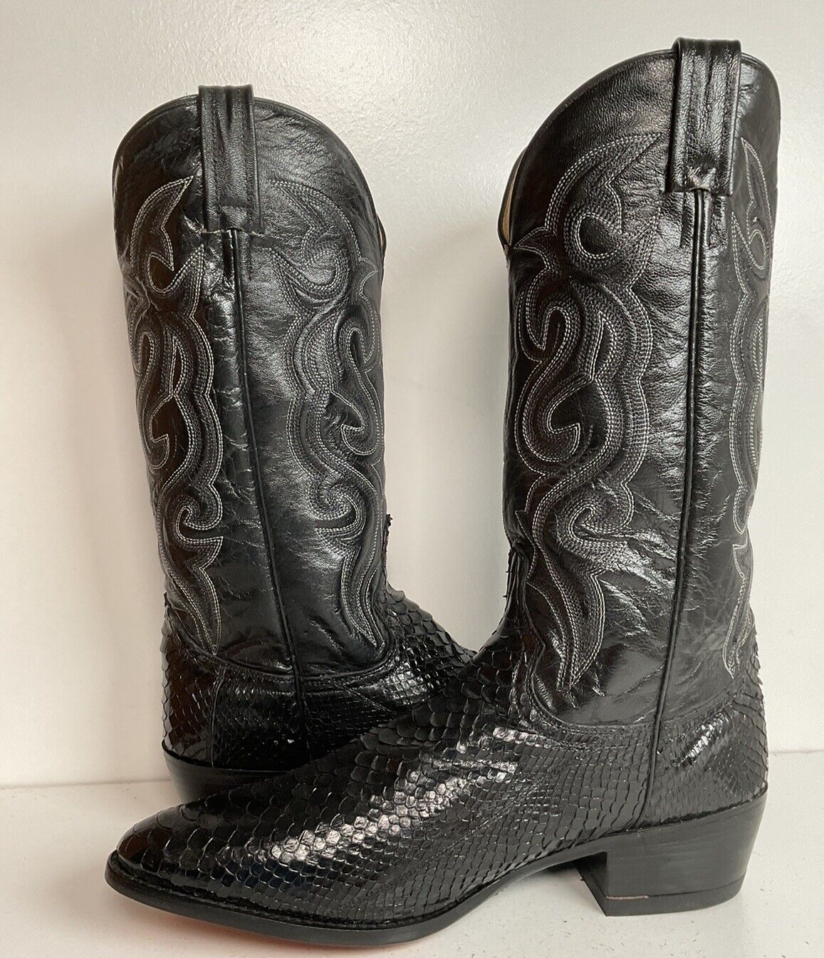 Dan Post Back Cut Python Cowboy Boots 11 D New Old Stock Classic Black