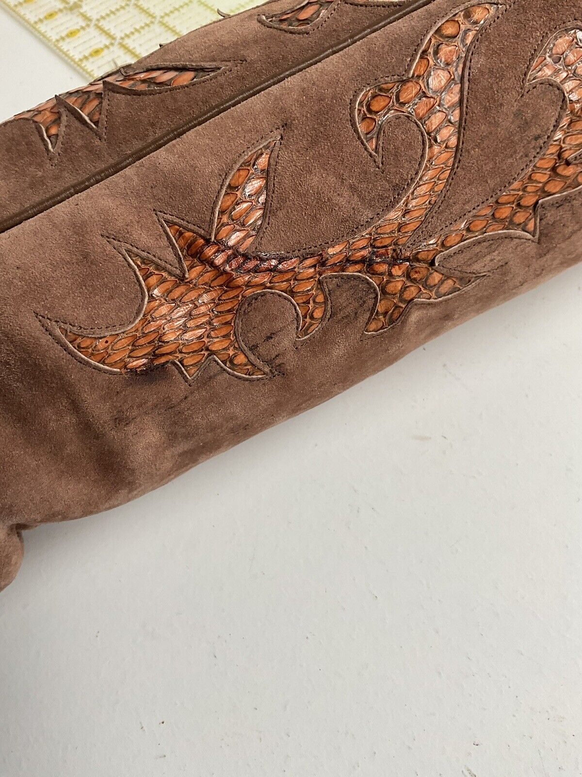 Vintage Larry Mahan Tall Cowgirl Boots 7 B Tooled Snakeskin Inlay