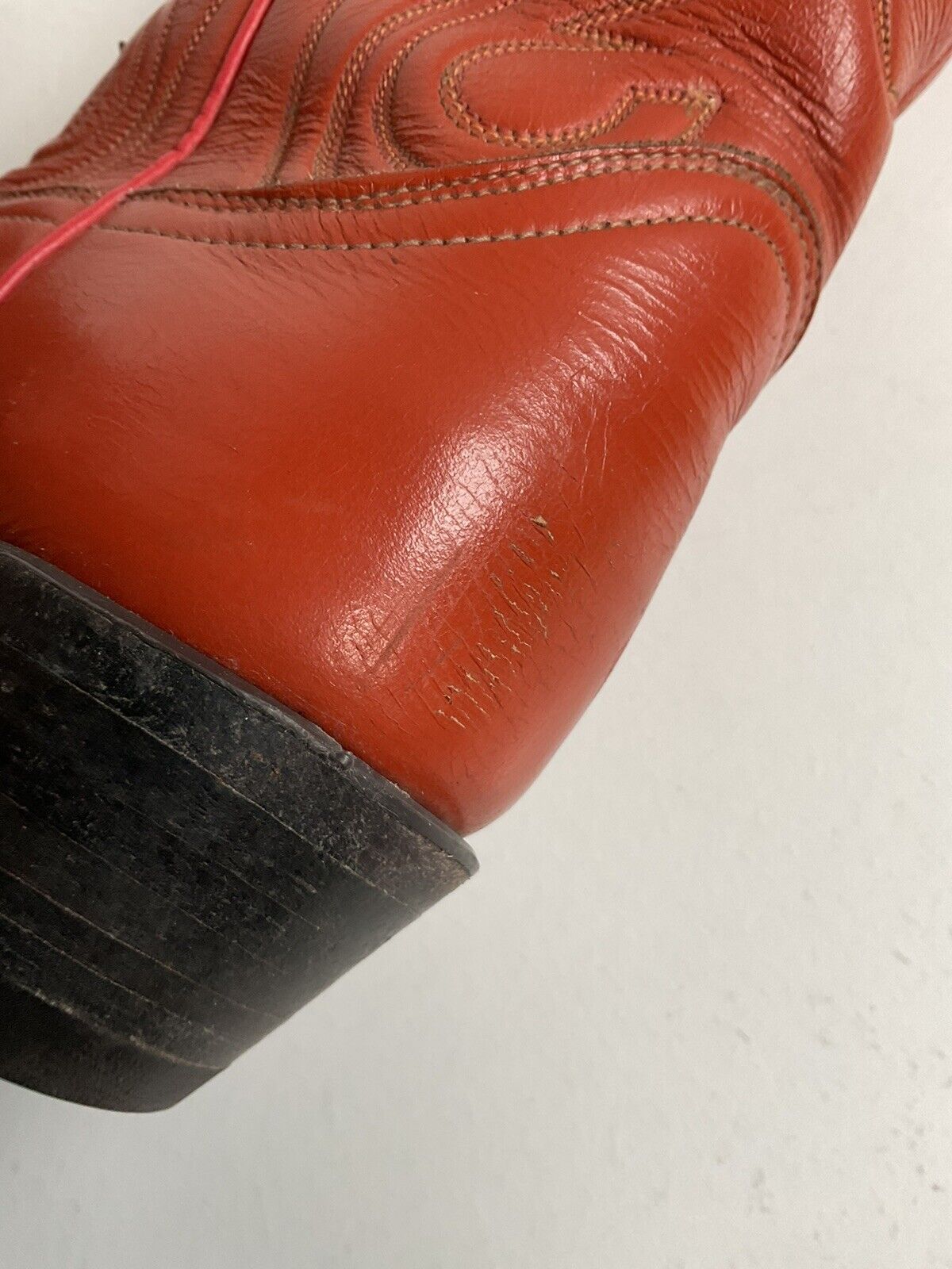 Vintage Tony Lama Burnt Orange Cowgirl Boots 6.5 C Tooled Inlay