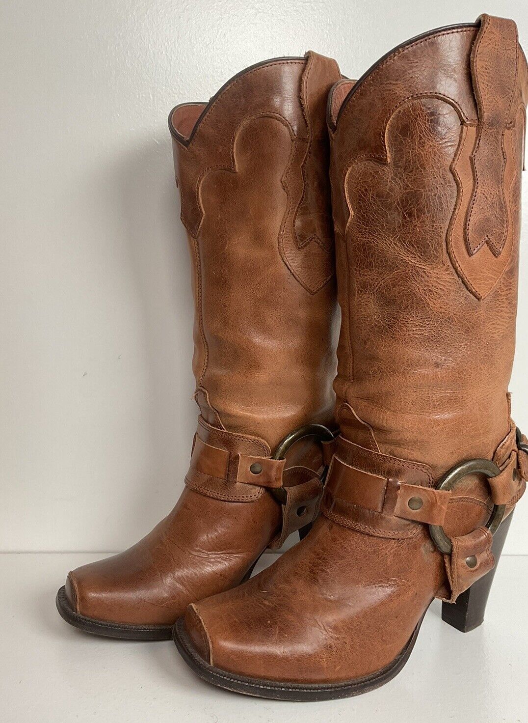 Justin Brown Harness Moto Boots 7.5 B Heeled Ankle Harness