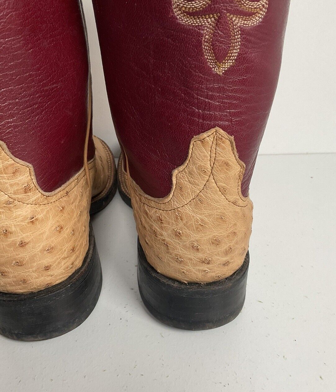 Anderson Bean Ostrich Quill Roper Boots 8 B Exotic USA Made