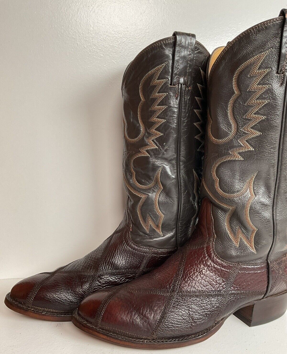 Vintage Tony Lama Patchwork Cowboy Boots 9.5 D Bullhide Black Label Resoled