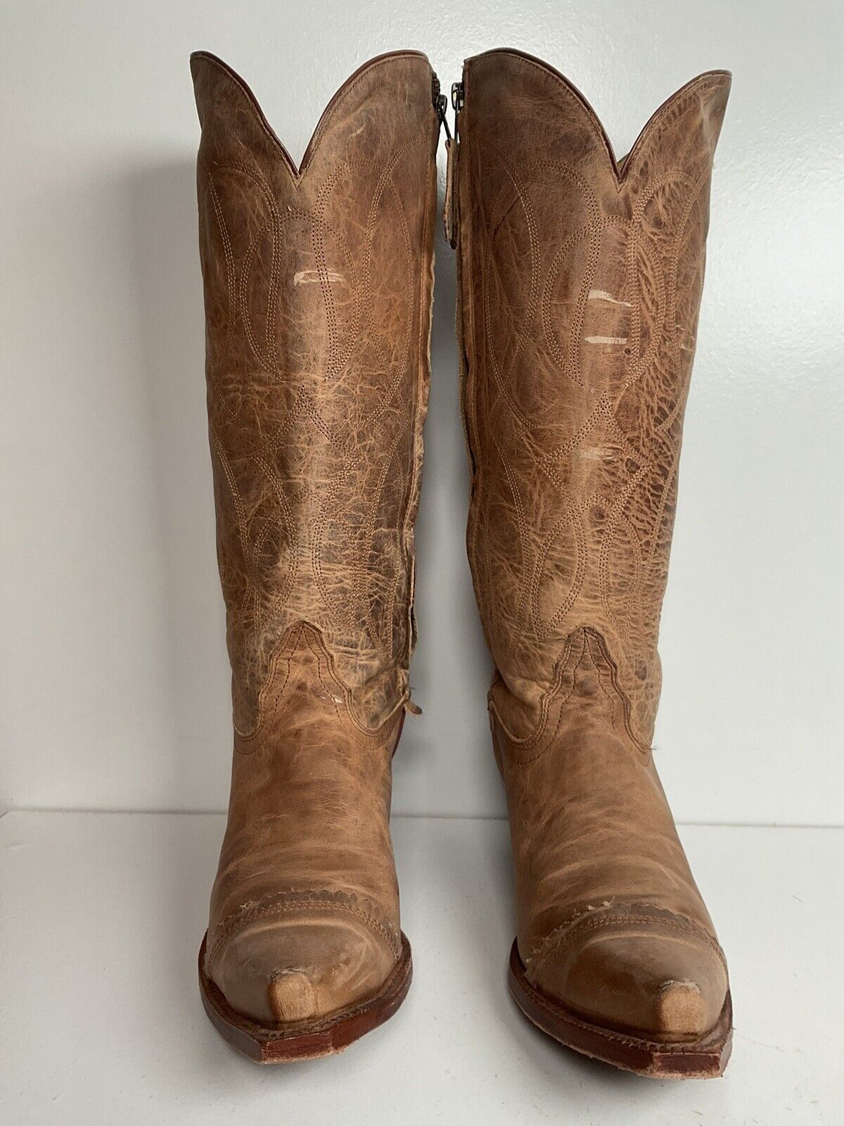 Tony Lama Women’s 16” Tall Latigo Western Boots 9 B Distressed Leather