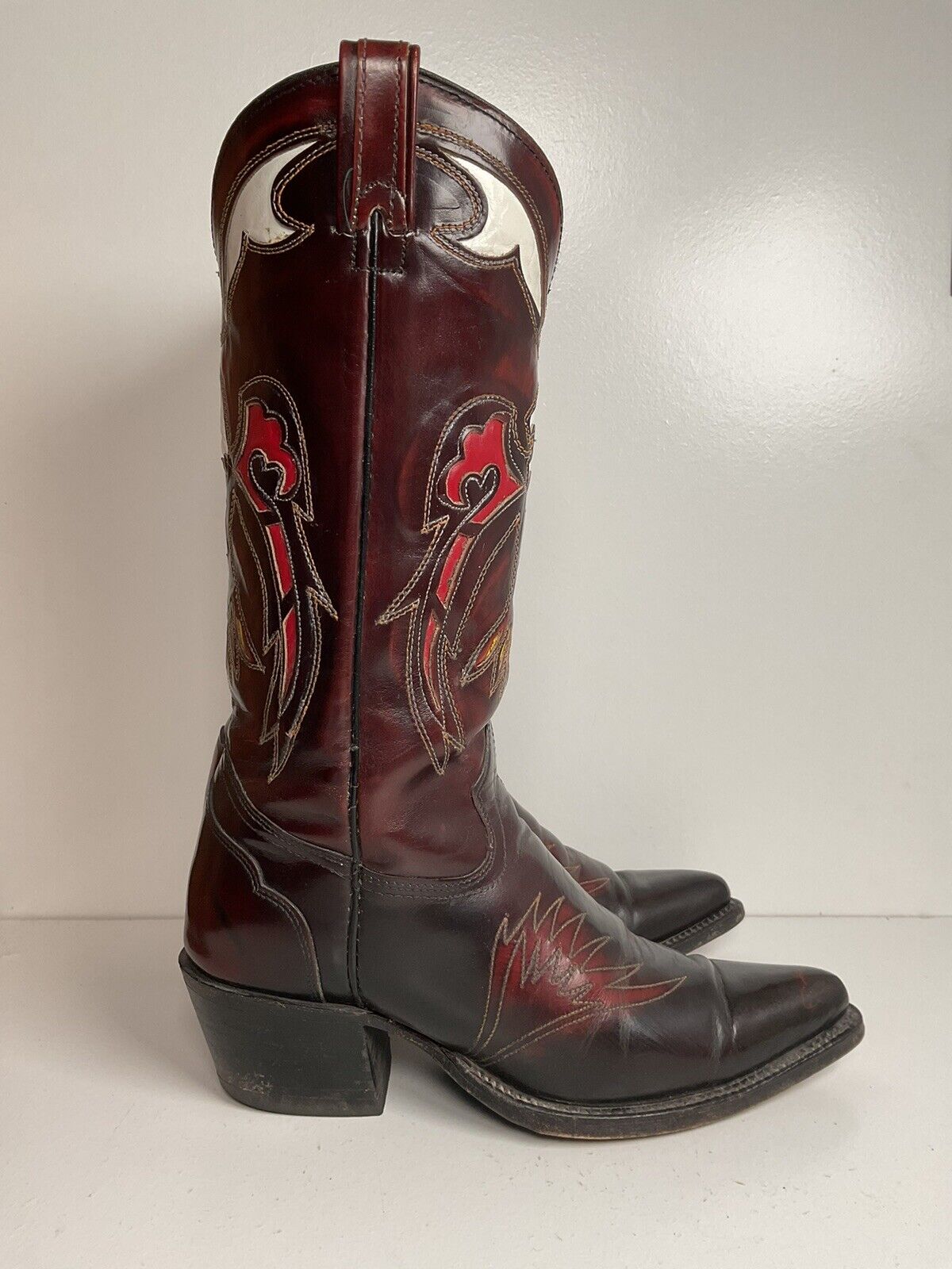 Texas Eagle Thunderbird Patent Leather Cowboy Boots 8 D Inlay Bicentennial