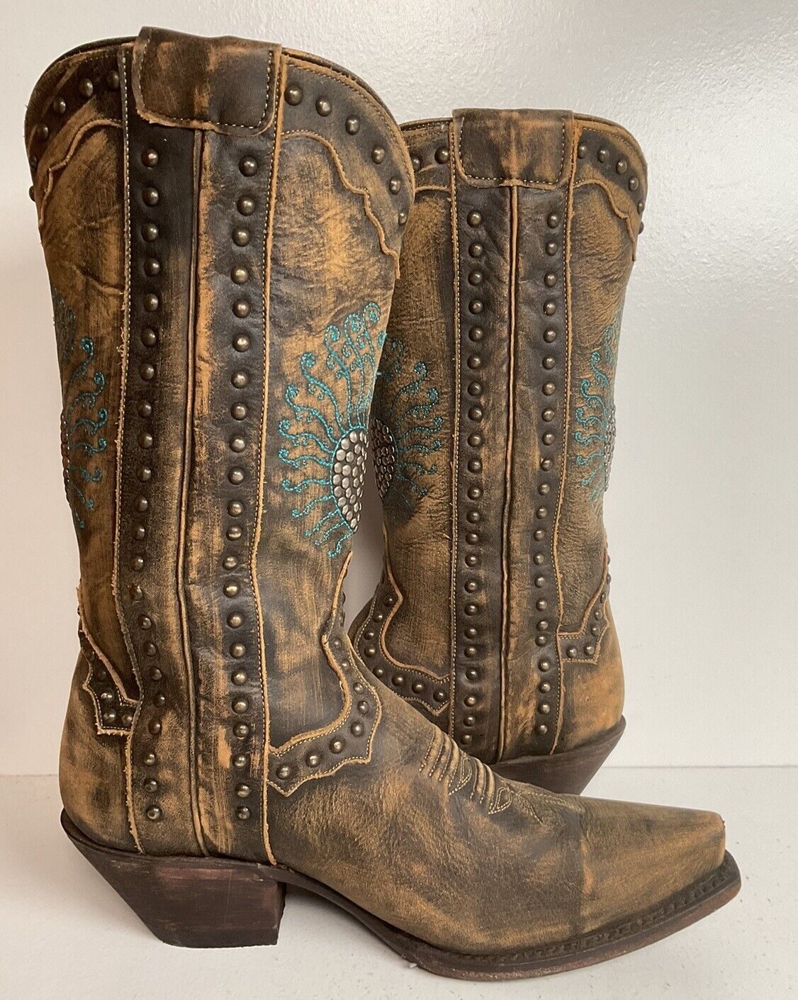 Dan Post Blue Bird Heart Breaker Cowgirl Boots 7 M Side Zipper Bedazzled