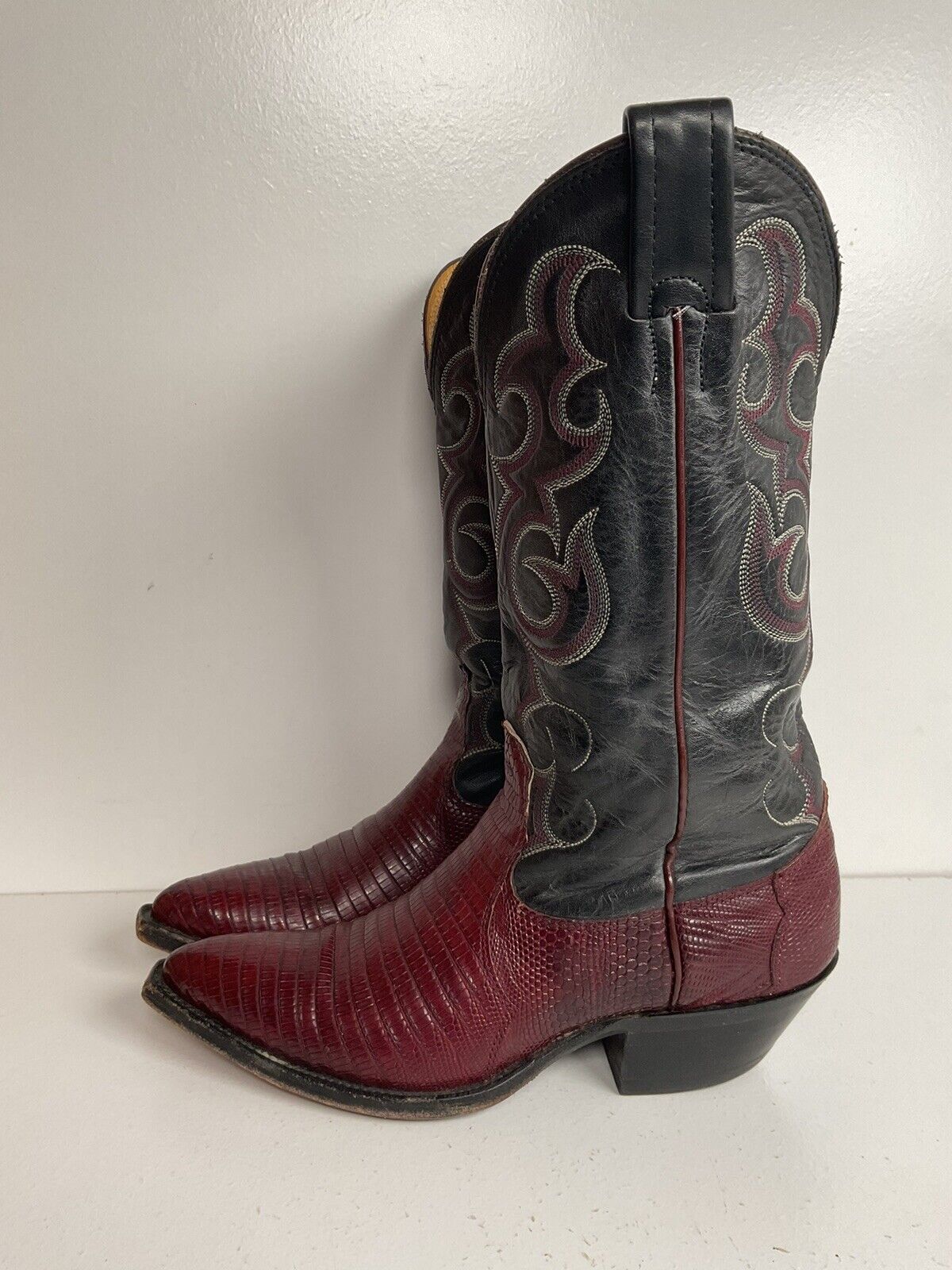 Vintage Nocona Plum Leather Cowgirl Boots 4 B Lizard Vamp