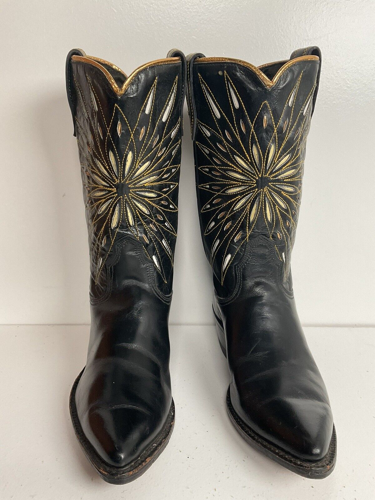 Vintage Acme Pee Wee Cowgirl Boots 4.5-5 Tooled Starburst Inlay Old Label 50s