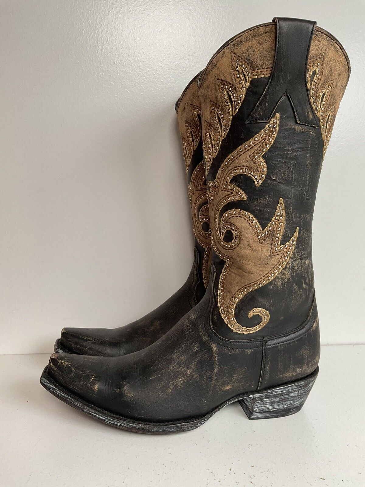 Old Gringo Western Zipper Boots 8 B Cowgirl Tooled Overlay