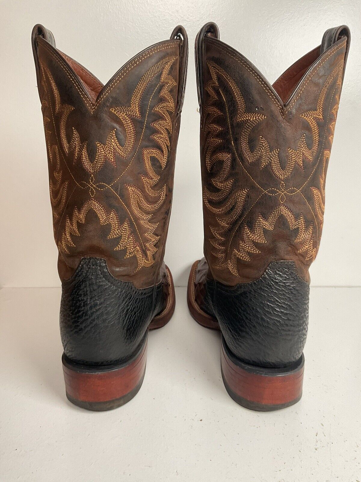 Vintage Tony Lama Exotic Ostrich, Shark Cowboy Boots 8 EE Square Toe Custom