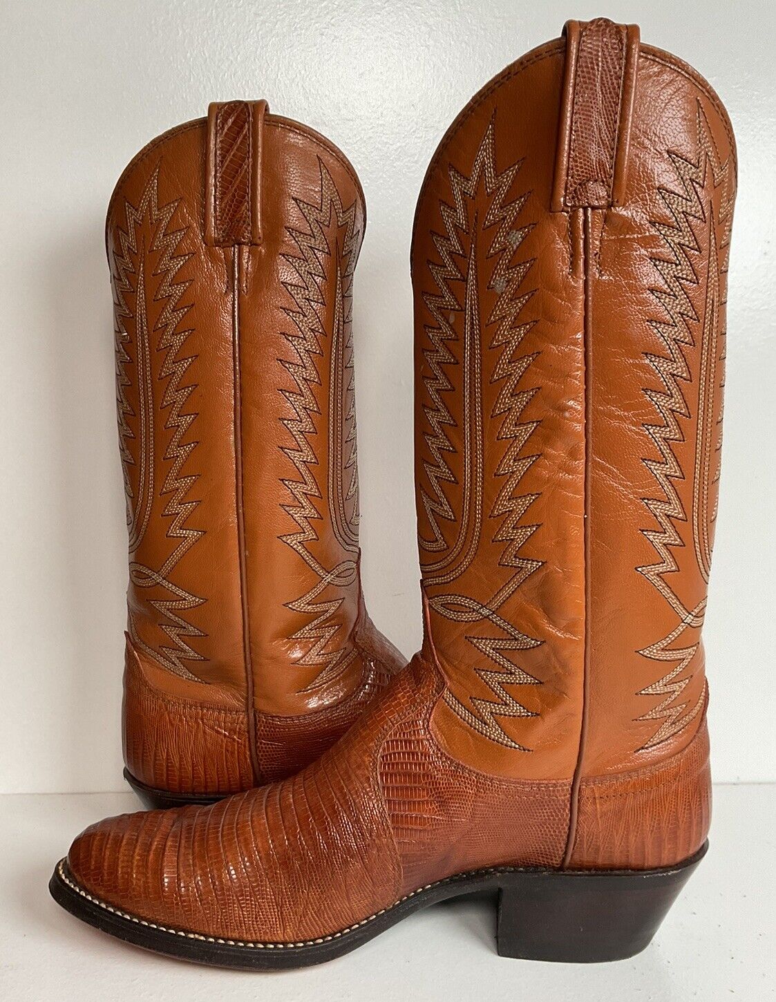 Vintage Dan Post Peanut Brittle Lizard Cowboy Boots 8 D Old Label