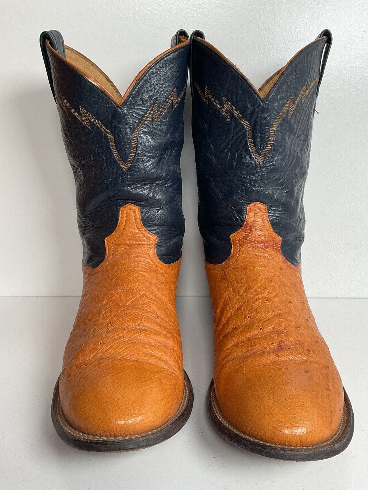 Vintage Tony Lama Exotic Smooth Ostrich Roper Boots 11.5 D Mango Yellow