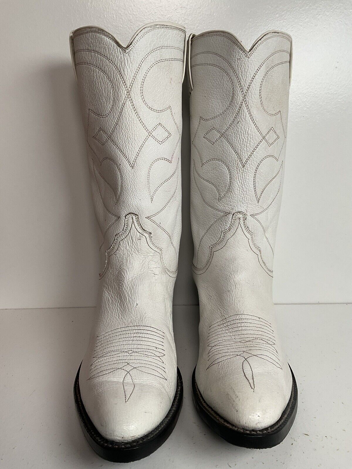 Vintage Justin Wedding White Cowgirl Boots 10 B Old Fort Worth Label