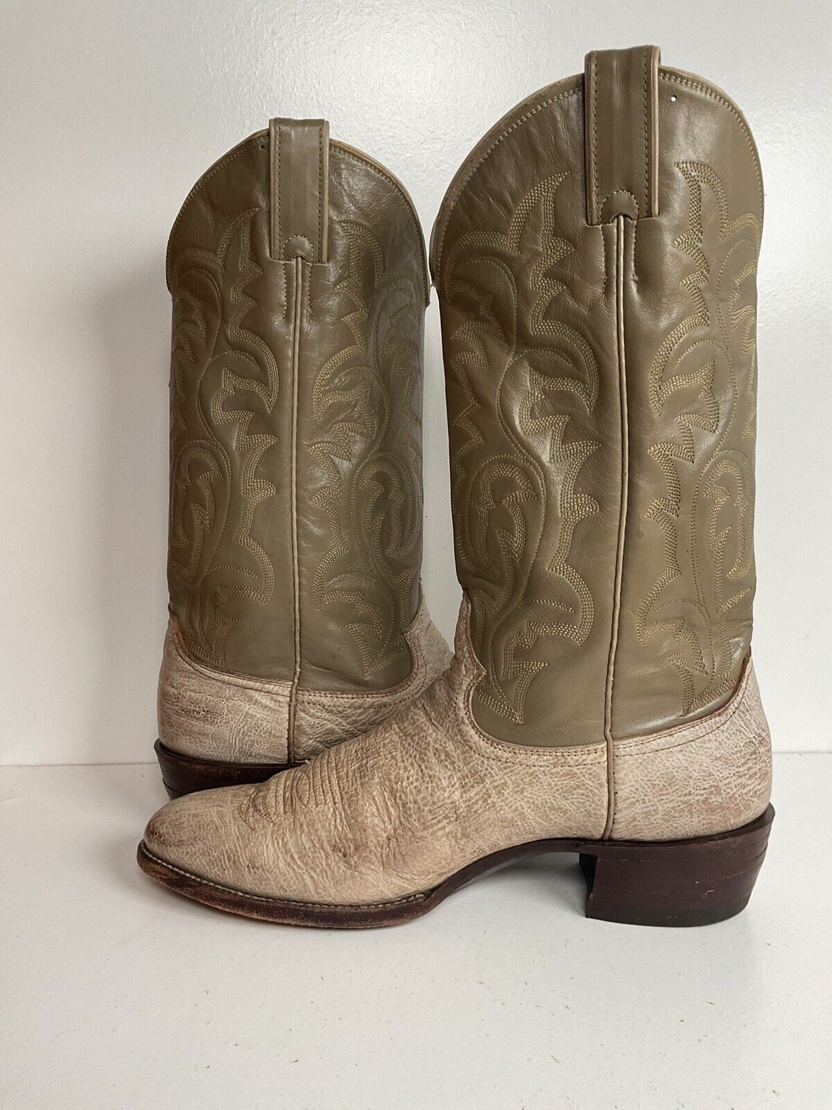 Vintage Justin Old White Label Cowboy Boots 9.5 D Antelope