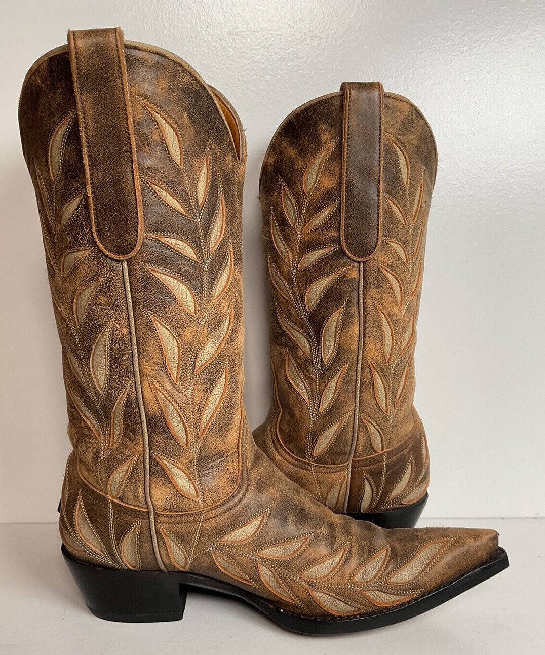 Old Gringo Cowgirl Boots 7 B Tooled Leaf Inlay New Half Soles