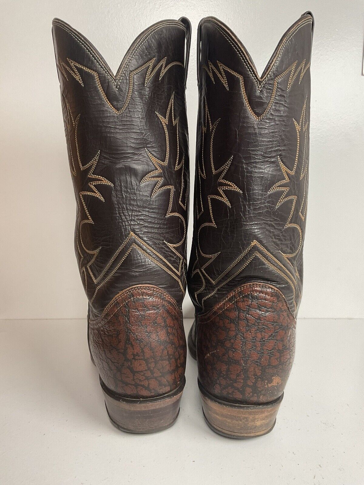 Vintage Tony Lama Exotic Caribou Leather Cowboy Boots 11 AA Black Label