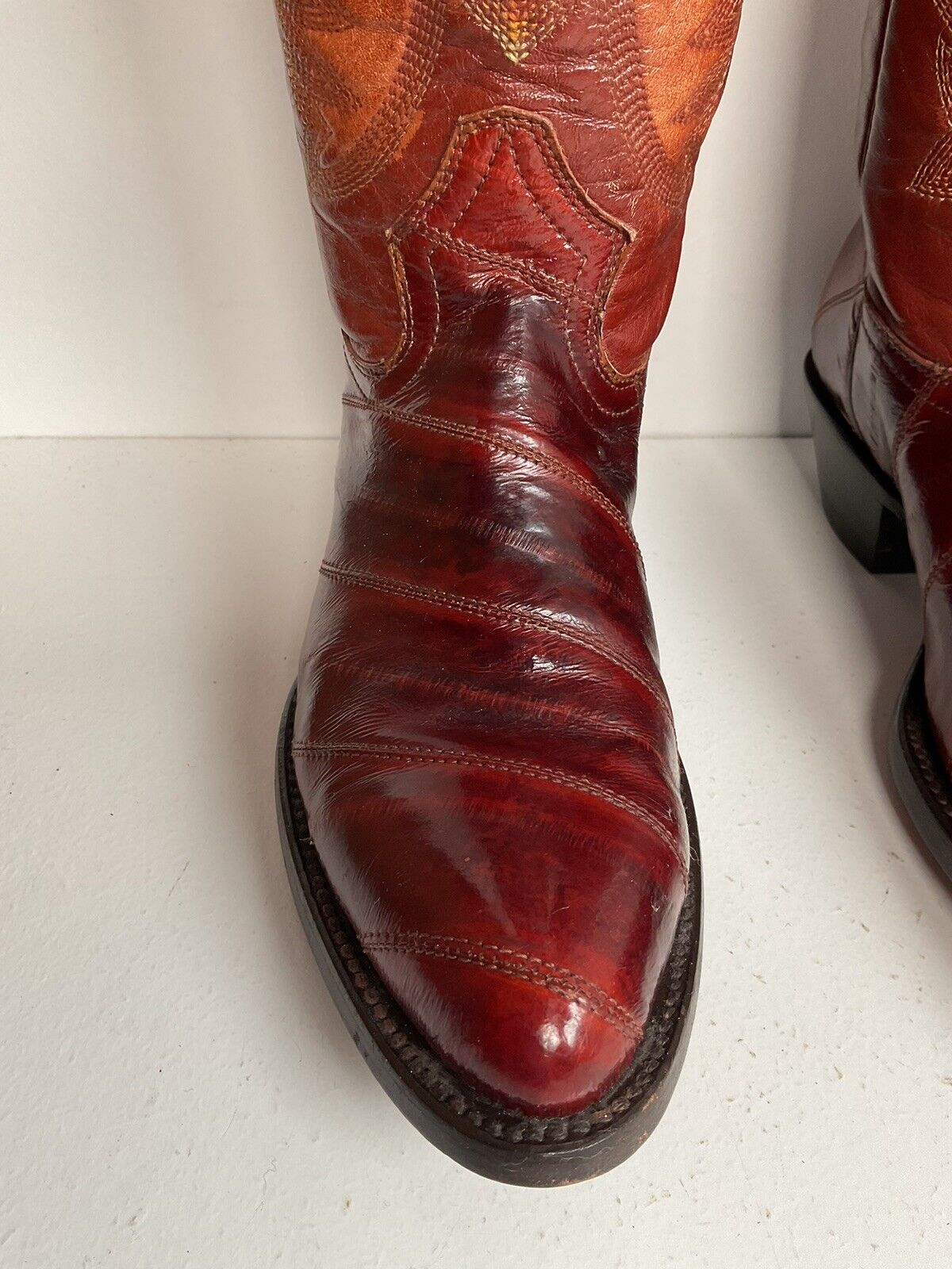 Early Corral Exotic Eel Skin Cowgirl Boots 7 M Cognac