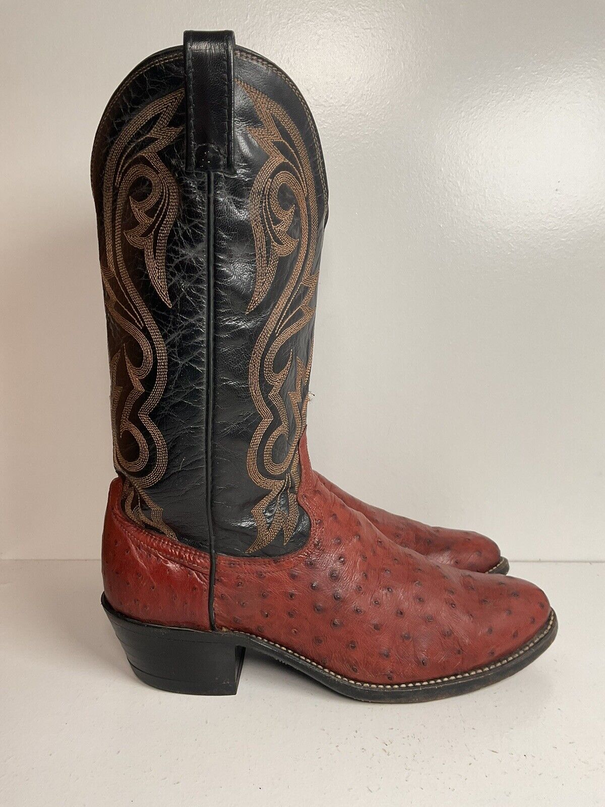 Dan Post Exotic Ostrich Quill Cowboy Boots 9 D Mahogany Brown