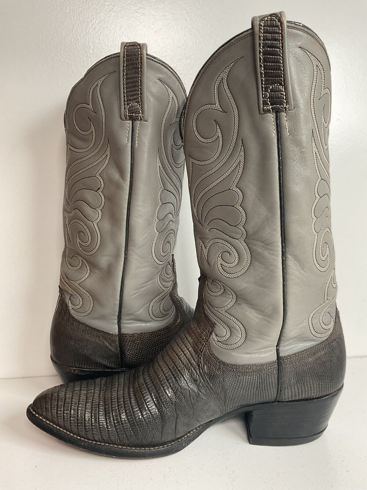 Vintage Dan Post Charcoal Grey Teju Lizard Cowboy Boots 10 D Old Label