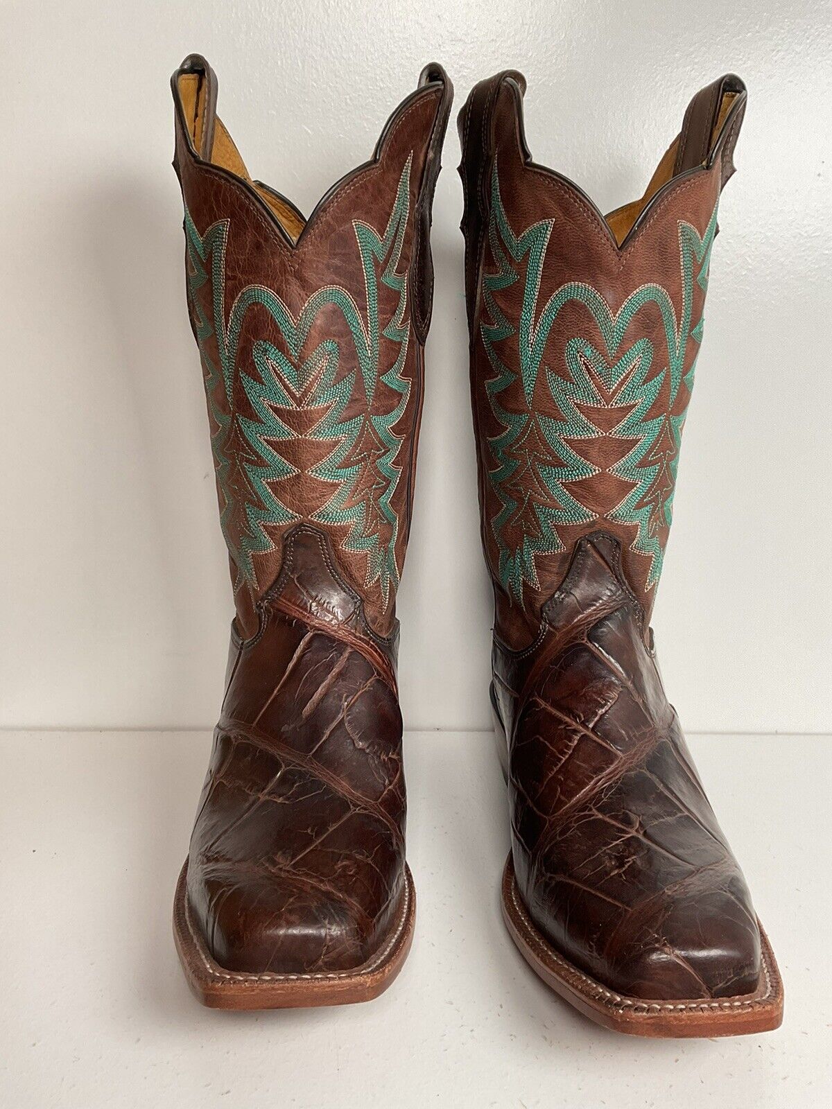 Justin Exotic Alligator Leather Cowgirl Boots 8 C Giant Bias Cut Square Toe