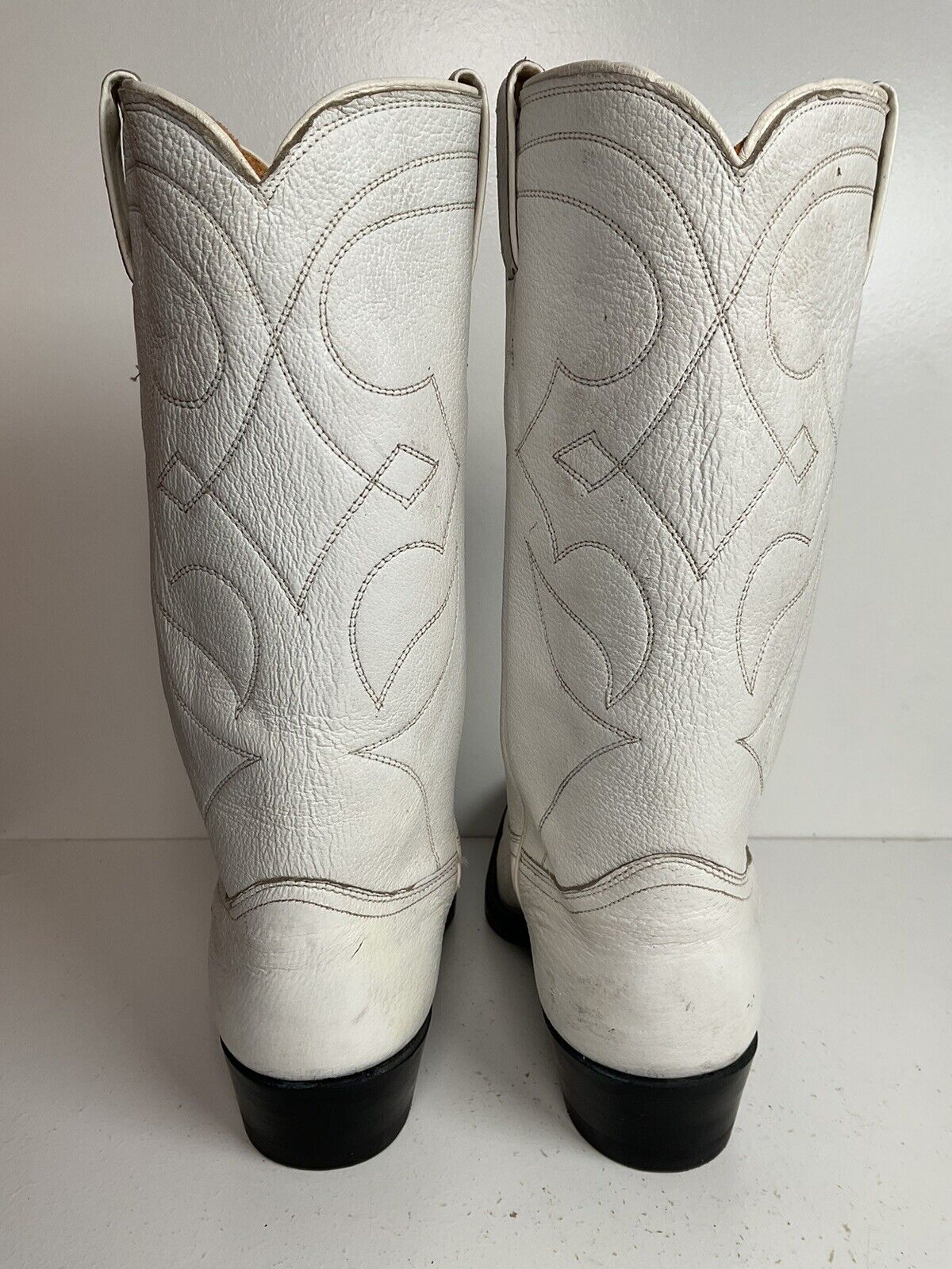 Vintage Justin Wedding White Cowgirl Boots 10 B Old Fort Worth Label