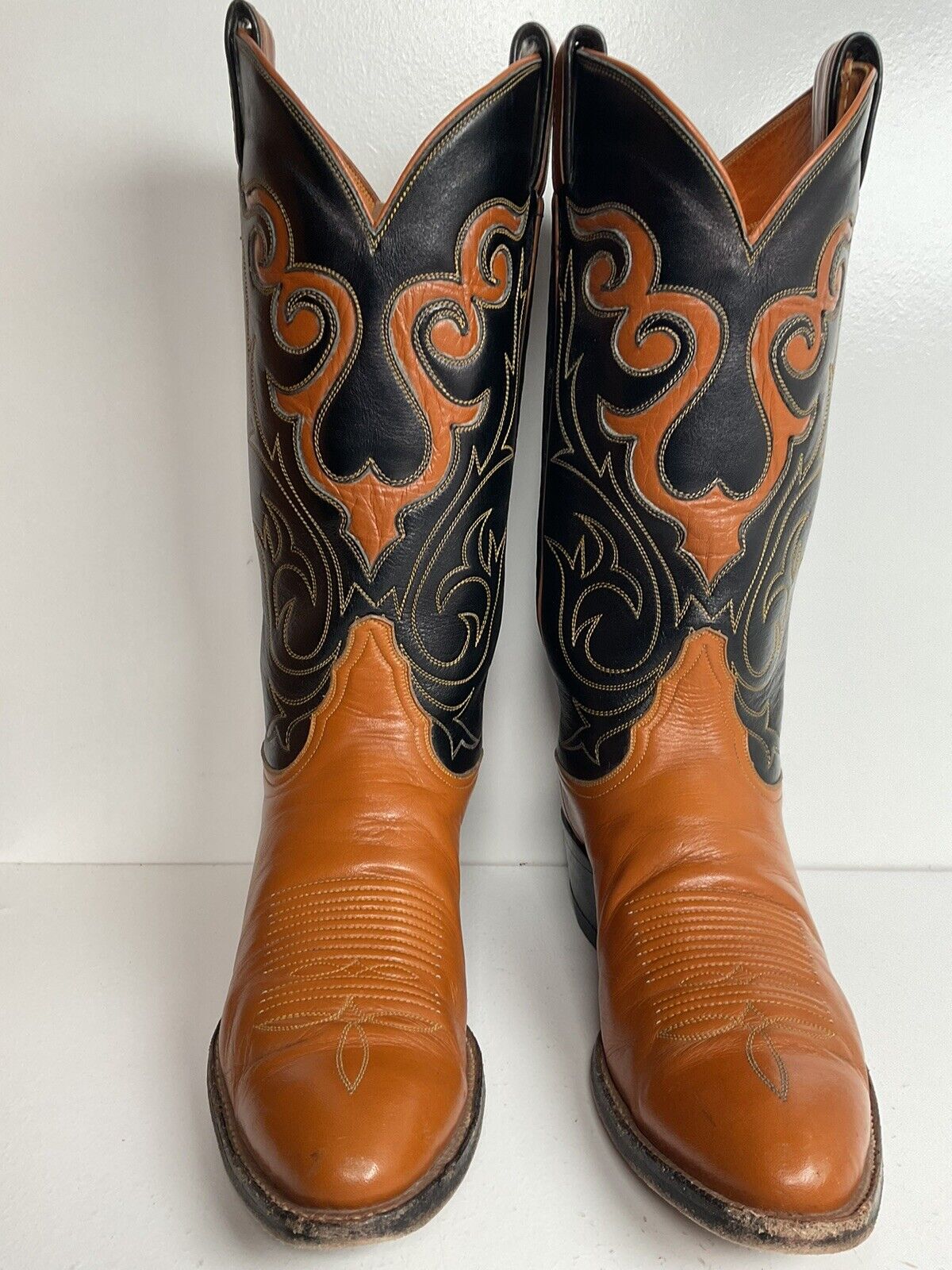 Vintage Tony Lama Cowgirl 8.5 B Tooled Inlay Black Label