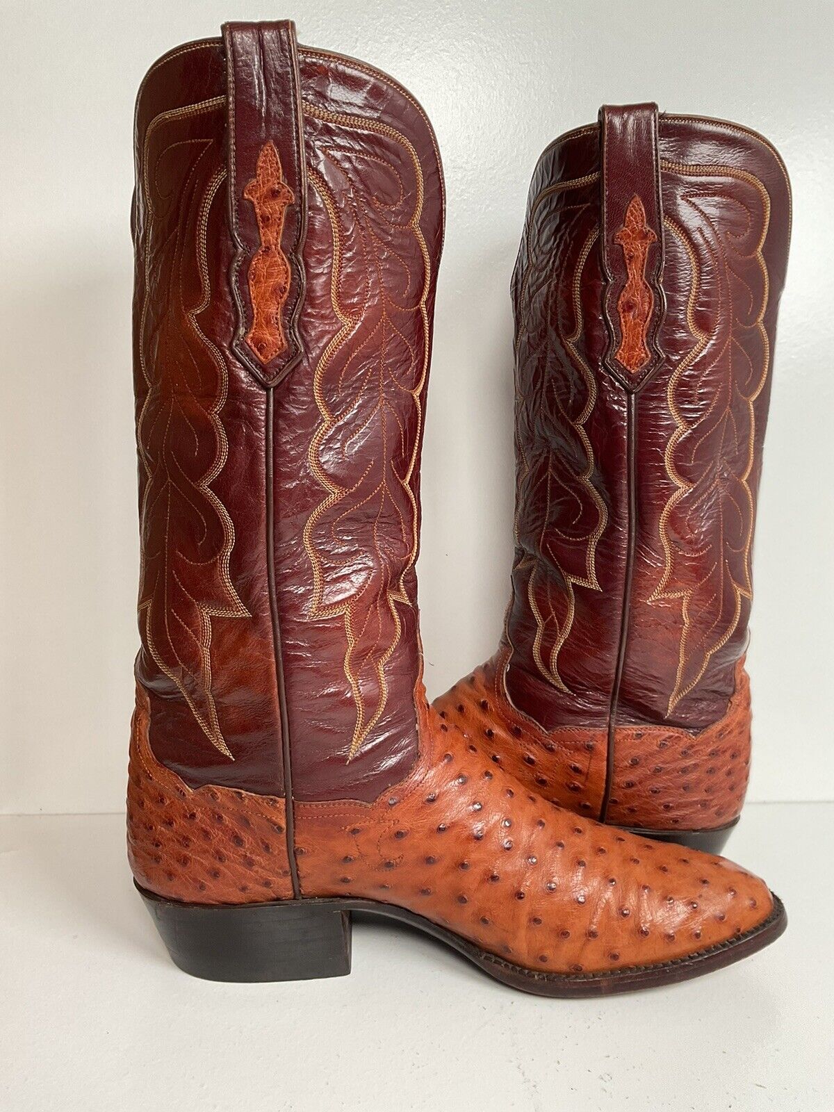 Vintage TO Stanley Custom Ostrich Quill Cowboy Boots 9 D Exotic